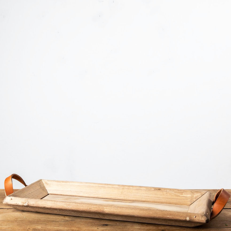 Leather Handle Wooden Tray